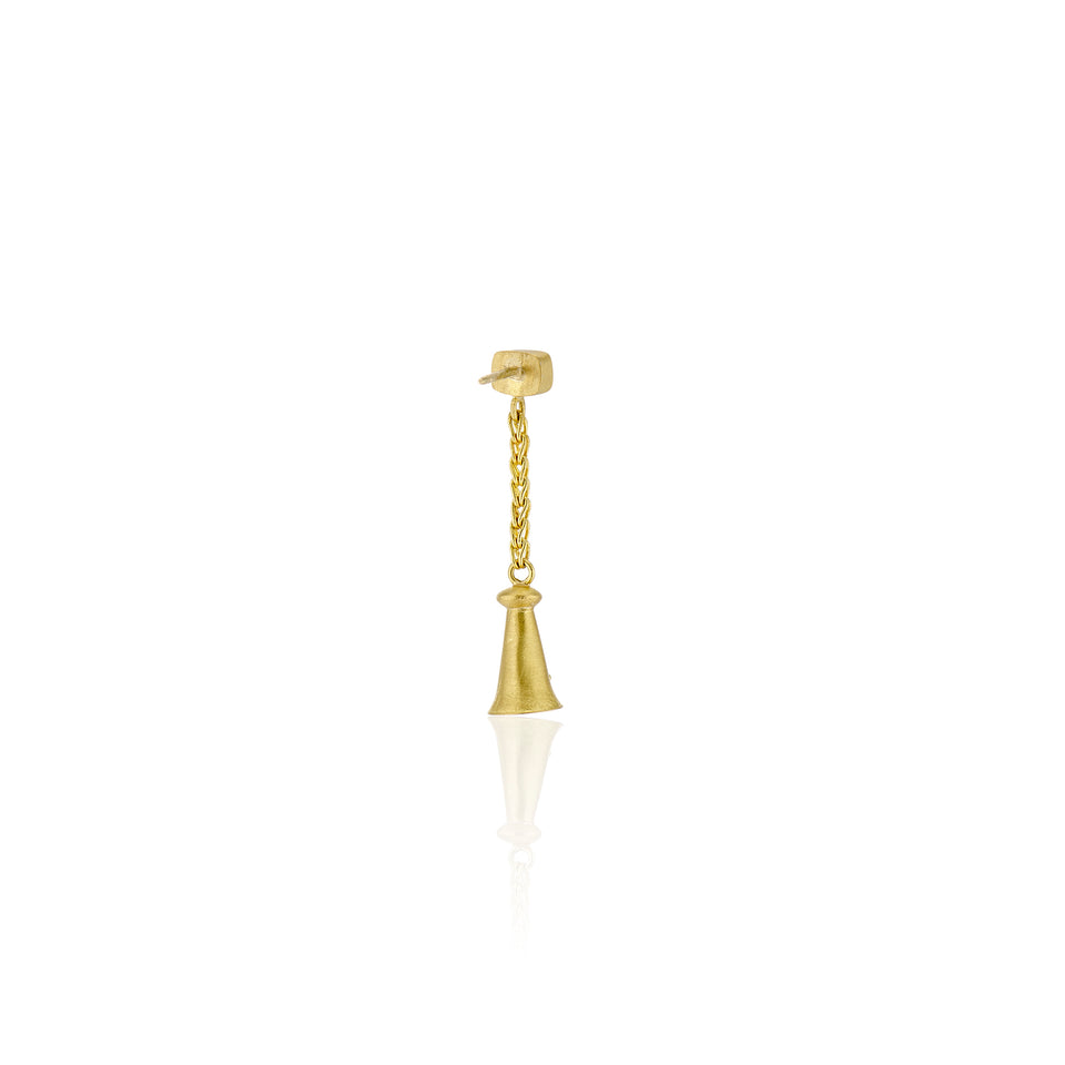 Single Golden Bell with Green & Cognac Diamond Earrings